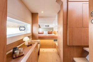 Bali Catsmart owners cabin with light wood finishes