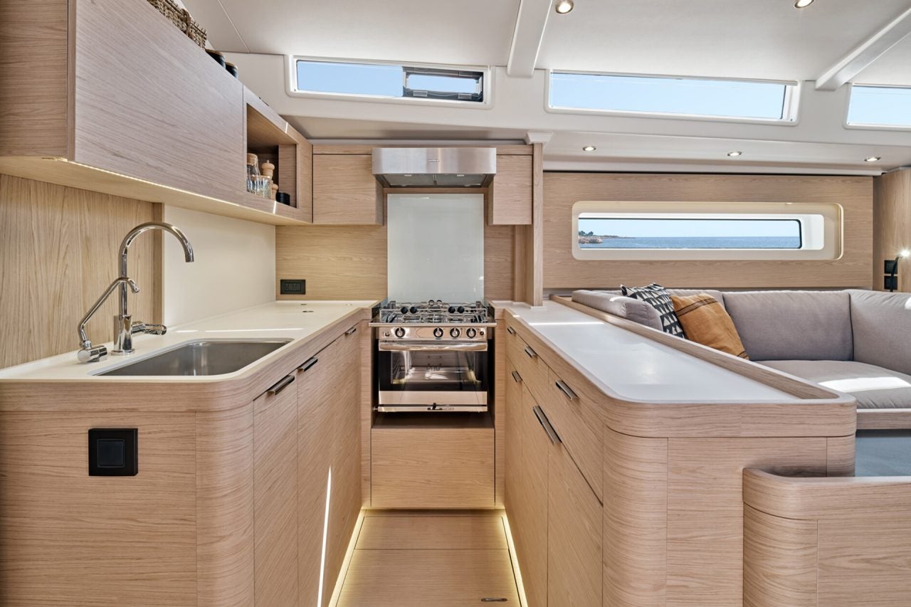 Large U-shaped galley on a Beneteau Oceanis Yacht 60 sailboat