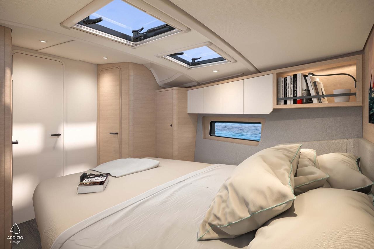 Large cabin with island bed on Dufour 44 monohull