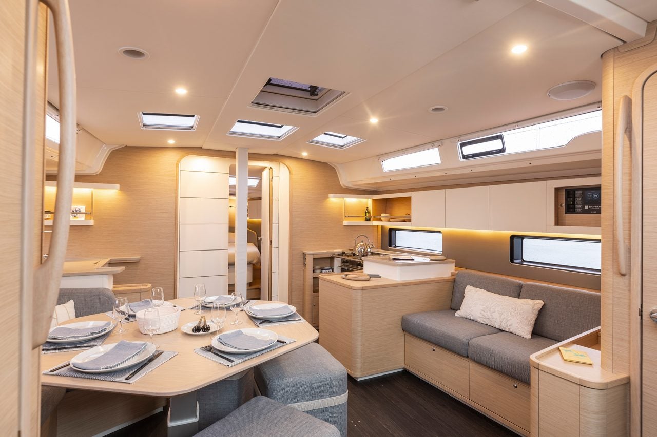 Dufour 44 monohull interior saloon dining area