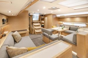 Salon dining and companionway aboard the Dufour 530 sailboat