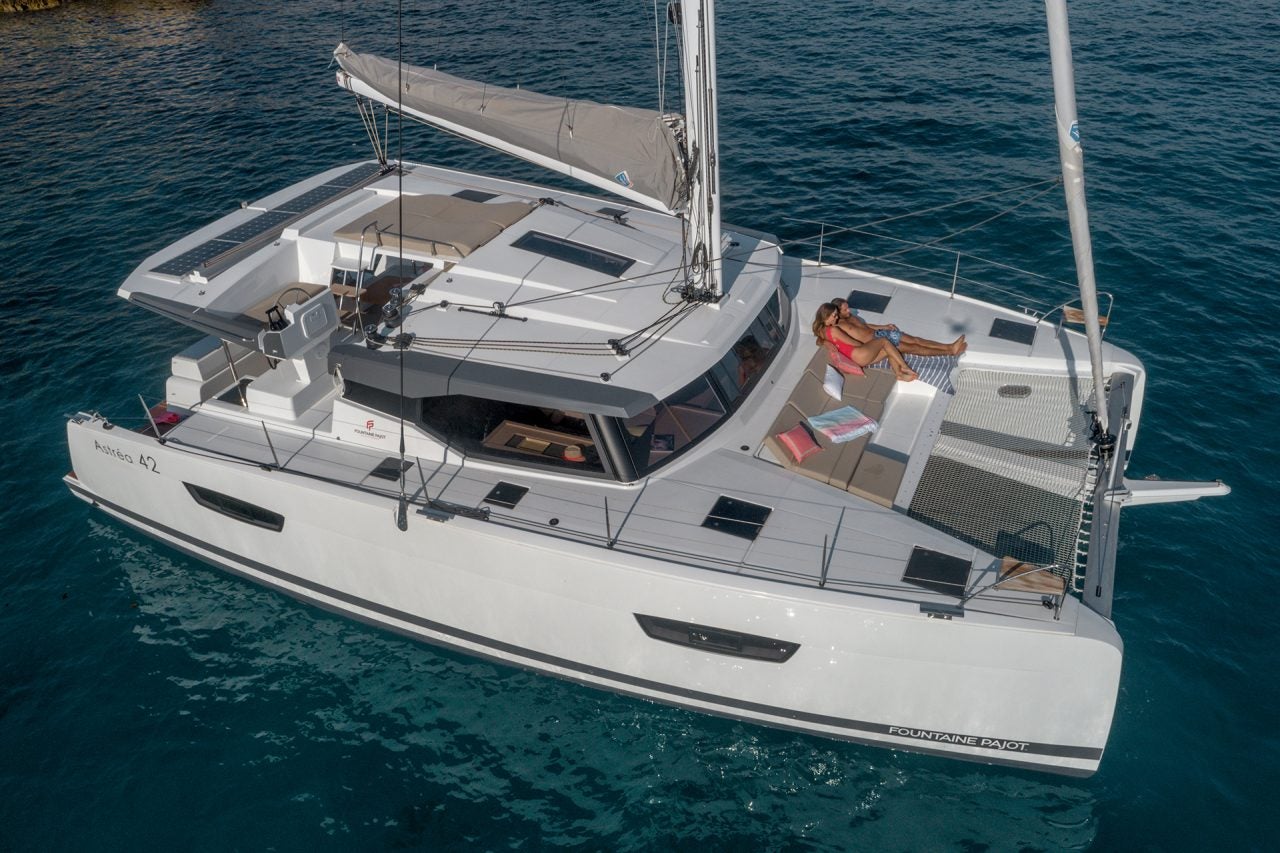 Fountaine Pajot Astrea 42 electric catamaran at anchor