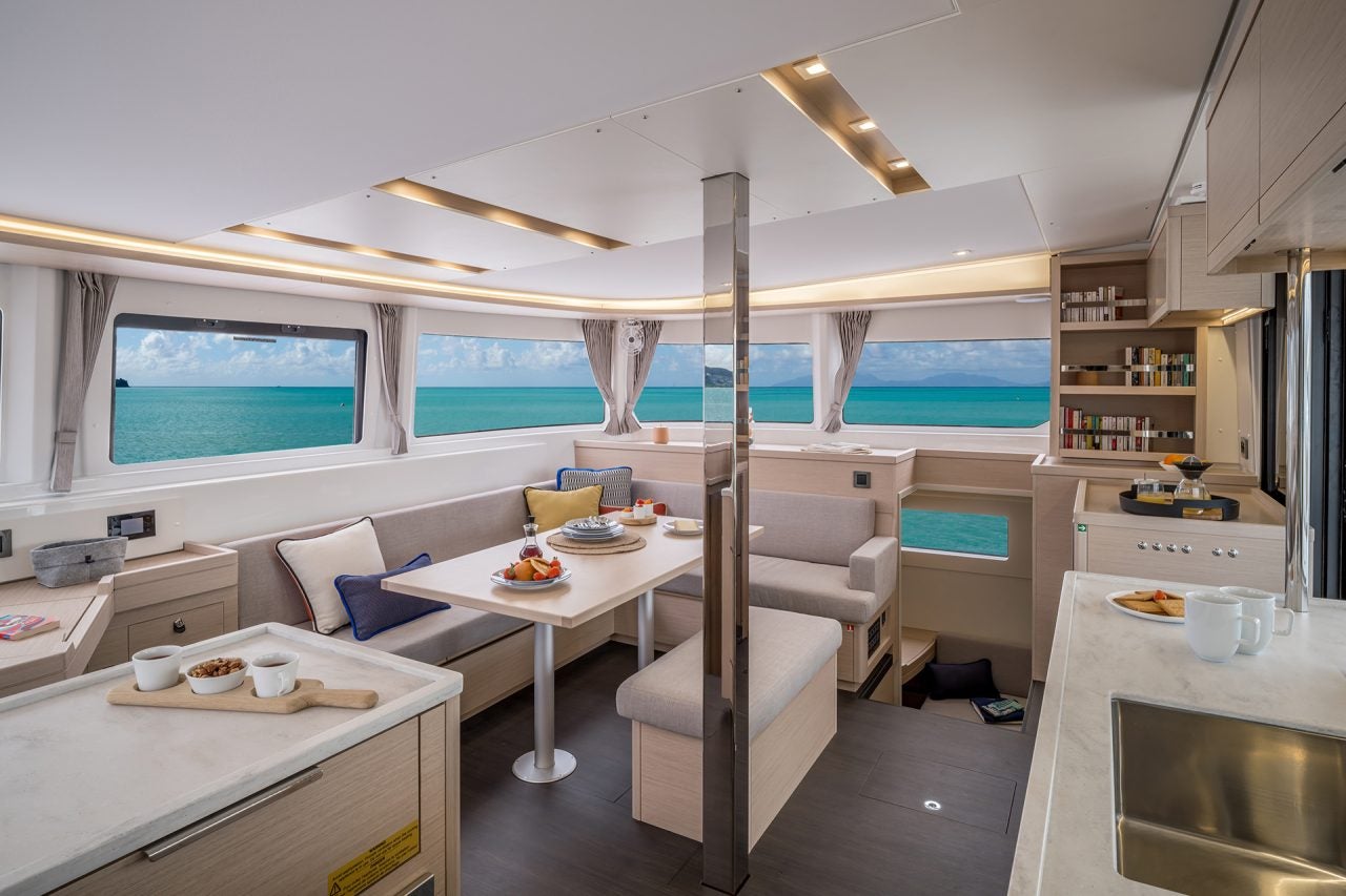 Kitchen and saloon of the Lagoon 46 sailing catamaran