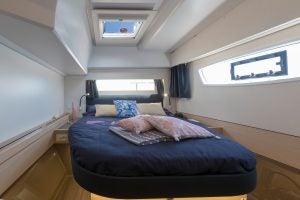 Cabin with double bed on the Fountaine Pajot Astrea 42 sailing catamaran