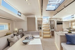 Salon living area on the Beneteau Oceanis Yacht 54 luxury sailboat