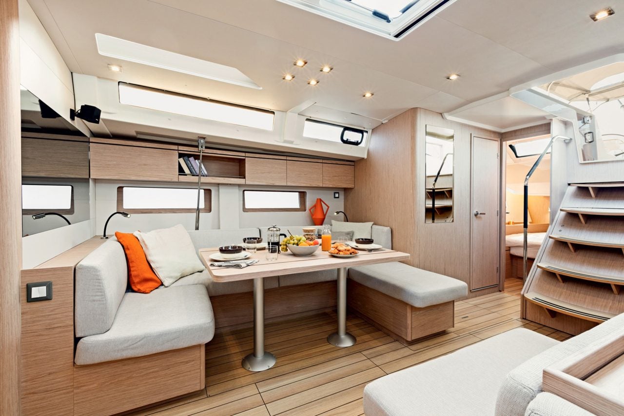 Beneteau 46.1 sailboat interior dining area and companionway