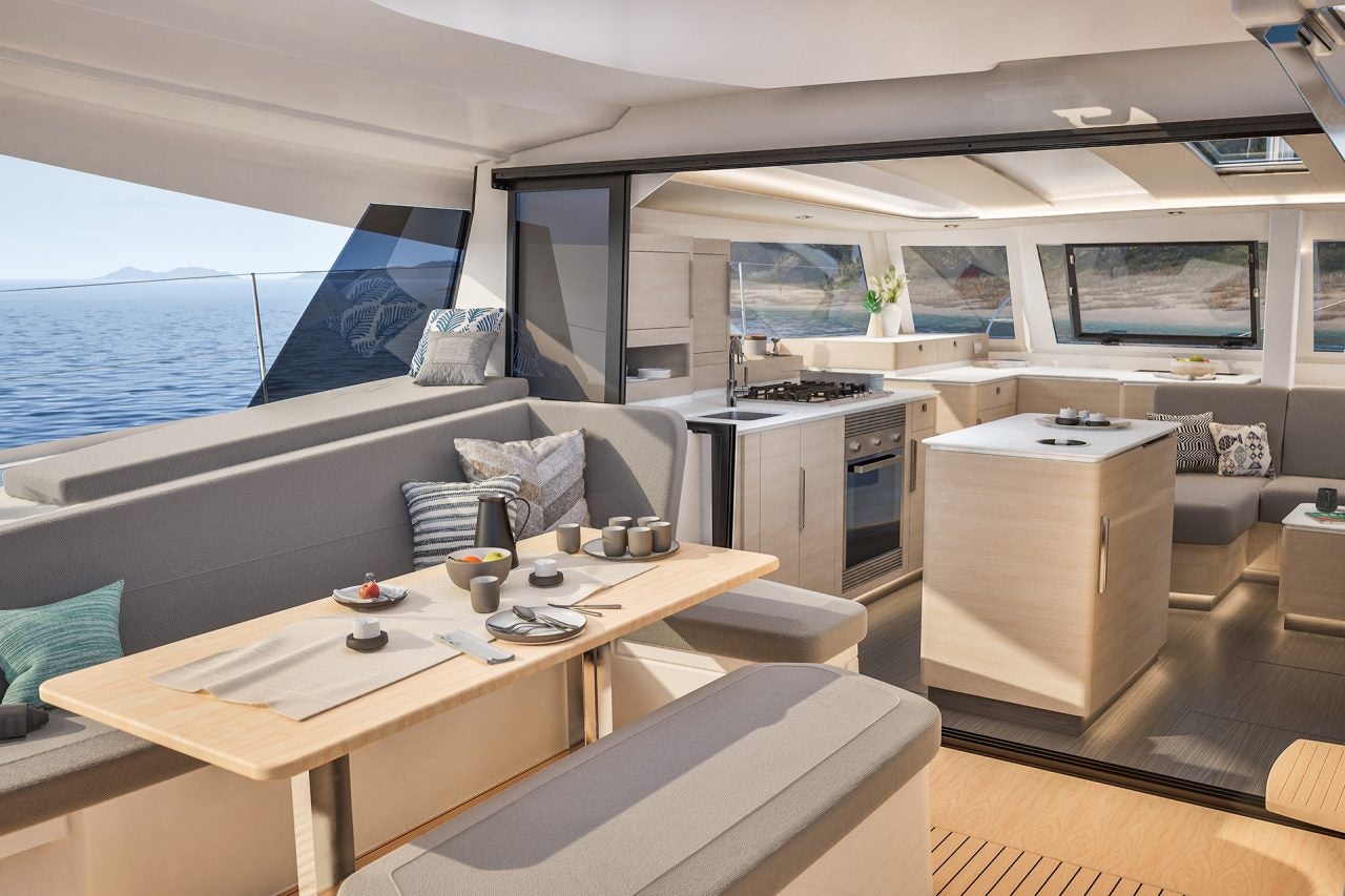 Luxury Fountaine Pajot 44 cockpit seating area