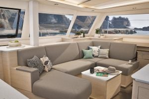 Fountaine Pajot 44 salon seating area view