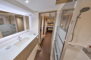 Fountain Pajot 41 catamaran bathroom with shower